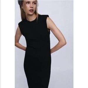 Zara Knit Ribbed Sleeveless Midi High Collar Dress Black M/L